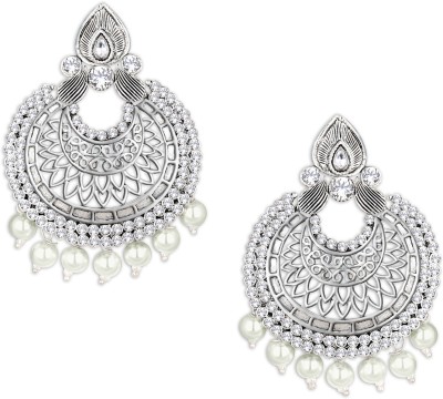 SPARGZ Spargz Filigree Oxidize Rhodium Plated American Diamond Festive Wear Chand Bali Earring For Women Alloy Chandbali Earring