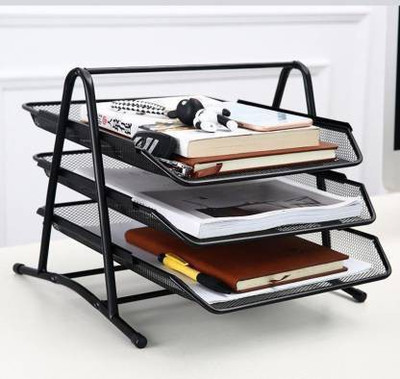 HTL 3 Compartments Metal Material File Holder(Black)