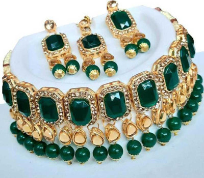 pawan trading Alloy Gold-plated Green Jewellery Set(Pack of 1)