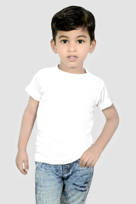 Riva Boys & Girls Solid Cotton Blend Regular T Shirt(White, Pack of 1)
