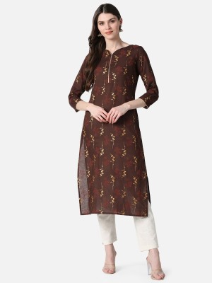 AHIKA Women Floral Print Straight Kurta(Brown)