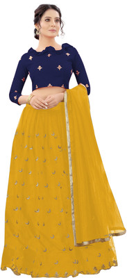 BATHANI CREATION Embroidered Semi Stitched Lehenga Choli(Blue, Yellow)