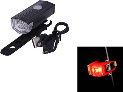Dark Horse Bicycle USB 3 Mode LED 300 LM Front Light with 1 Red Blinker 2 LED 3 Mode LED Rear Break Light(Black, Red)