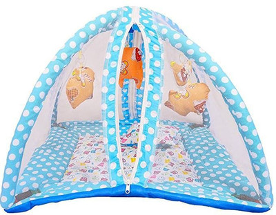 cute little heart Soft and Comfortable Cotton Baby Bedding Set with Mosquito Net and Play Gym with Hanging Toys for Baby, 0 to 12 Months (Sky Blue Dot) Polyester Washable Infants Mosquito Net(Sky Blue, Tent)