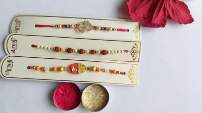 Jaipuri Attire Designer 202112 Mauli Thread Chawal Roli Pack, Rakhi  Set(3 rakhi, 1 roli, 1 chawal)