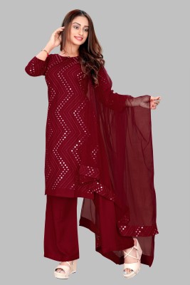 Vaastrabazar Embellished Kurta, Palazzo & Dupatta Set