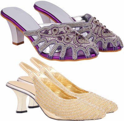 Zionk Women Heels(Purple, White , 8)