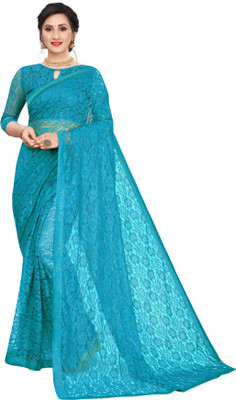 SAREEYA16 Self Design Bollywood Net Saree(Blue)