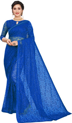 SAREEYA16 Self Design Bollywood Net Saree(Blue)