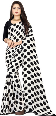 Anand Sarees Printed, Polka Print Daily Wear Georgette Saree(White)