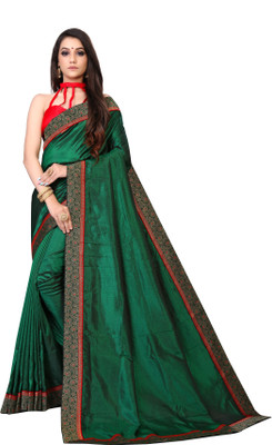 Om Sai Creation Woven Daily Wear Cotton Silk Saree(Dark Green)