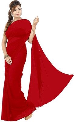 Durga Emporio Solid/Plain Bollywood Chiffon Saree(Red)