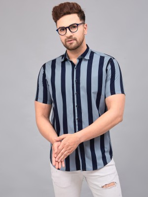 LOUIS MONARCH Men Striped Casual Blue Shirt