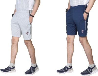 True Knitman Solid Men Blue, Grey Regular Shorts