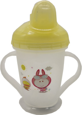 Te Quiti BPA Free Unbreakable Sippy Cup, Spout Infant PP/Glass Look Water/Juice Training Sipper Cup with Handles 200 ml (Yellow)(Yellow , White)