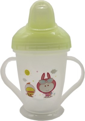 Te Quiti BPA Free Unbreakable Sippy Cup, Spout Infant PP/Glass Look Water/Juice Training Sipper Cup with Handles 200 ml (Green)(Green)