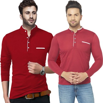 Jangoboy Solid Men Henley Neck Red, Maroon T-Shirt