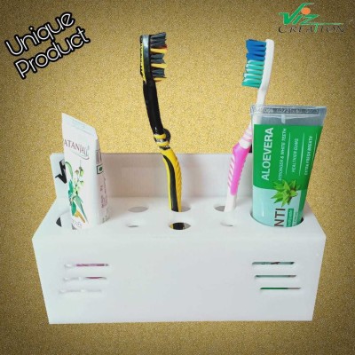 Viz Creation Unique Acrylic Toothbrush Holder & Toothpaste Holder Wall Mounted and Counter top with Original 3m Tape and Export Quality Acrylic Toothbrush Holder(White, Wall Mount)