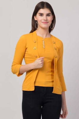 S R S FASHION Casual Solid Women Yellow Top