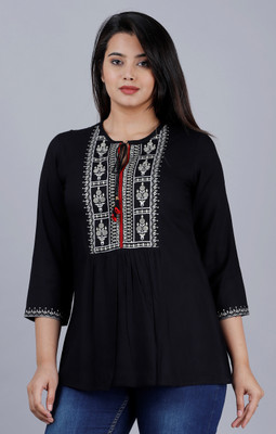 SANU FASHION Casual Printed Women Black Top
