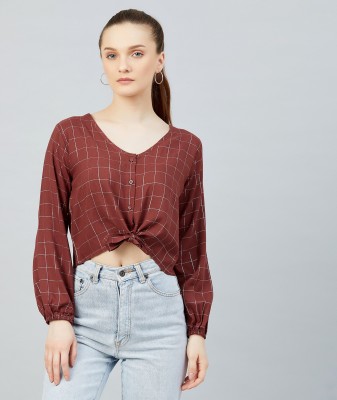 Chimpaaanzee Casual Striped Women Maroon Top