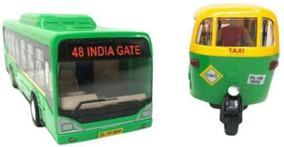 SARASI Combo Pull Back CNG Auto Rickshaw & Low Floor Bus(Multicolor, Pack of: 2)