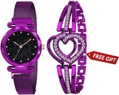 Acnos 5 Colors Magnet Purple Strap Analogue Women's and Girls Watch Sweet Heart 5 Colors Bracelet Combo for Girl's & Women's Watch PACK OF 2 Analog Watch  - For Women