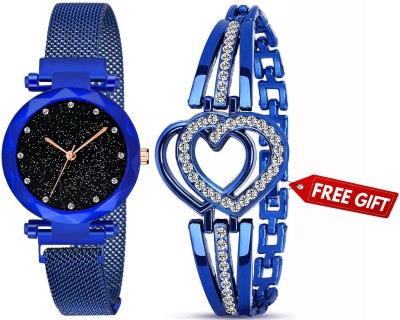 Acnos 5 Colors Magnet Blue Strap Analogue Women's and Girls Watch Sweet Heart 5 Colors Bracelet Combo for Girl's & Women's Watch PACK OF 2 Analog Watch  - For Women