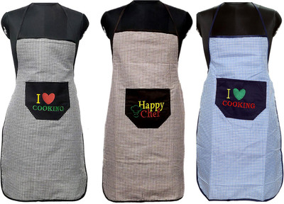 JMI Polyester Chef's Apron - Free Size(Black, Brown, Blue, Pack of 3)