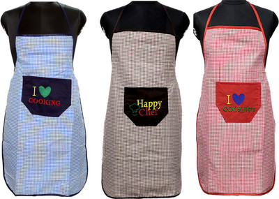 JMI Polyester Chef's Apron - Free Size(Blue, Brown, Red, Pack of 3)