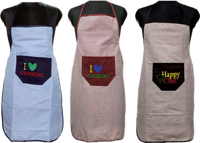 JMI Polyester Chef's Apron - Free Size(Brown, Blue, Maroon, Pack of 3)