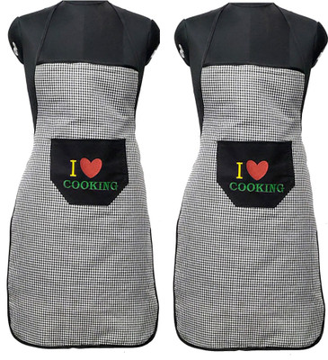JMI Polyester Chef's Apron - Free Size(Black, White, Pack of 2)