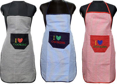 JMI Polyester Chef's Apron - Free Size(Black, Blue, Red, Pack of 3)