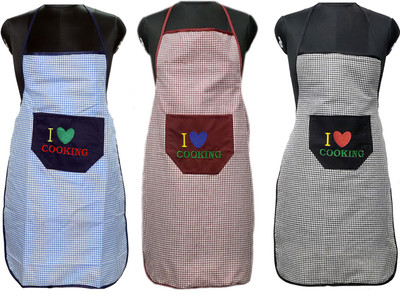 JMI Polyester Chef's Apron - Free Size(Blue, Maroon, Black, Pack of 3)