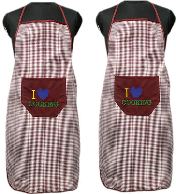 JMI Polyester Chef's Apron - Free Size(Brown, White, Pack of 2)