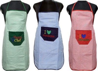 JMI Polyester Chef's Apron - Free Size(Green, Blue, Red, Pack of 3)