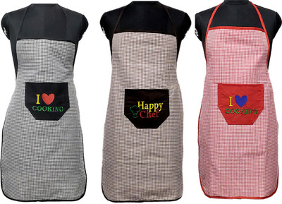 JMI Polyester Chef's Apron - Free Size(Black, Brown, Red, Pack of 3)