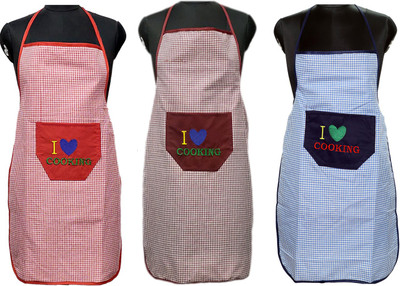 JMI Polyester Chef's Apron - Free Size(Red, Blue, Maroon, Pack of 3)