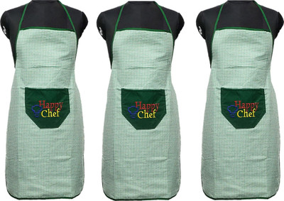 JMI Polyester Chef's Apron - Free Size(Green, Pack of 3)