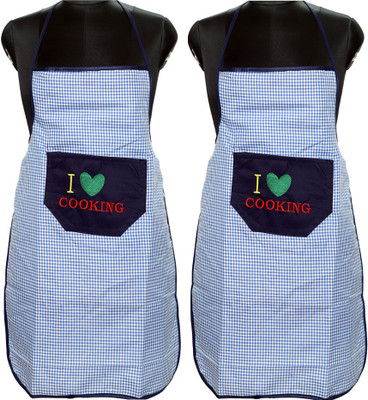 JMI Polyester Chef's Apron - Free Size(Blue, Pack of 2)