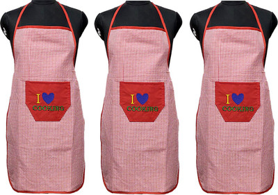 JMI Polyester Chef's Apron - Free Size(Red, Pack of 3)