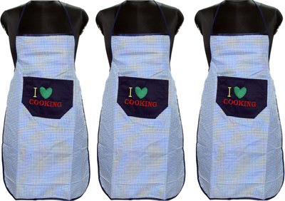 JMI Polyester Chef's Apron - Free Size(Blue, Pack of 3)