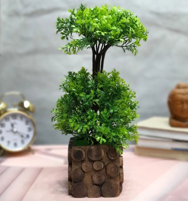 Litleo Great For Home Or Office Decoration or birthday Gift, Table Top Bonsai Artificial Plant with wooden Pot Bonsai Artificial Plant  with Pot(28 cm, Green)