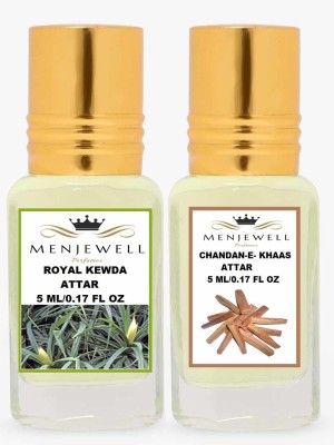 Menjewell Combo Pack Of 2PCs Attar(Royal Kewda 5Ml,Chandan-E-Khaas 5Ml)Attar Perfume Floral Attar(Kewda, Sandalwood)