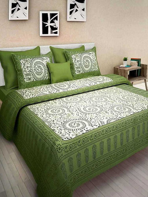 Ragvi Cotton Double Flat 300 TC Printed Bedsheet(Pack of 1, Green)
