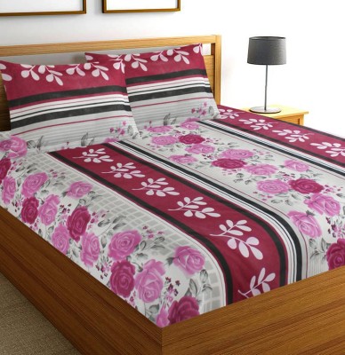 Flipkart SmartBuy 144 TC Cotton Double Floral Flat Bedsheet(Pack of 1, Pink)