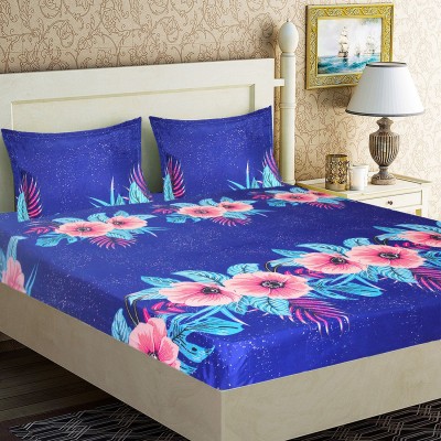 Flipkart SmartBuy 120 TC Microfiber Double Floral Flat Bedsheet(Pack of 1, Blue)