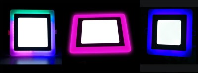 Hybrix LED Ceiling Square Panel Light 6 Watt (3+3) PP Down Light, Surface Mounted Spotlight, Pack f 6 (1 RGB+1 BLUE+1 PINK With White), 3D Effect, Multicolor Combination, Ceiling Lamp (PACK F 3) Recessed Ceiling Lamp(Multicolor)