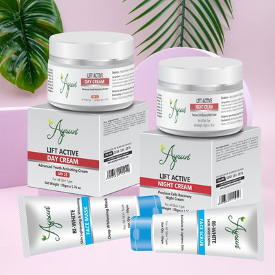 Aysun 2 Lift Active Day Cream + 2 Lift Active Night Cream & BI White Face Mask + BI White Face Scrub Combo Pack of 6(6 Items in the set)