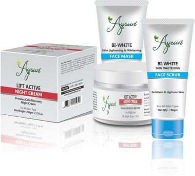 Aysun 2 Lift Active Night Cream & BI White Face Mask + BI White Face Scrub Combo Pack of 4(4 Items in the set)